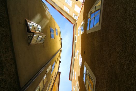 In between historic architecture in Salzburg, Austria, Europe.