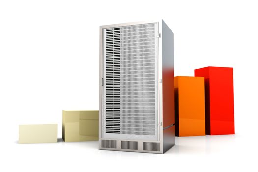 Server and bandwidth statistics. 3D rendered Illustration. Isolated on white.