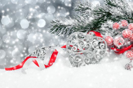 Christmas decoration over snow