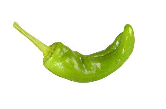 Close-up picture of a green chilli pepper with white background