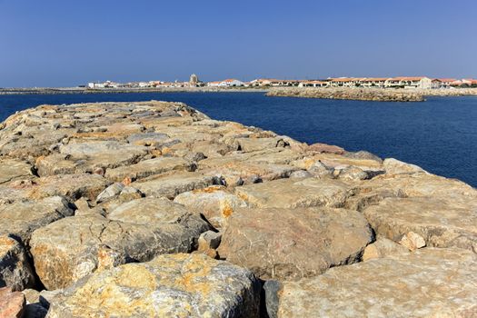 Saintes-Maries-de-la-mer and mediterranean sea by beautiful day, Camargue, France