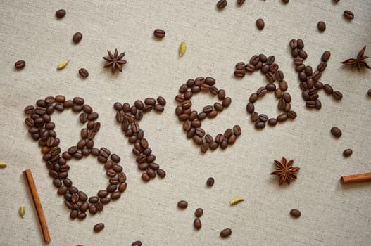 Coffee break inscription made of coffee beans