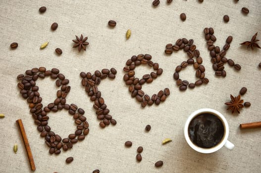 Coffee break inscription made of coffee beans