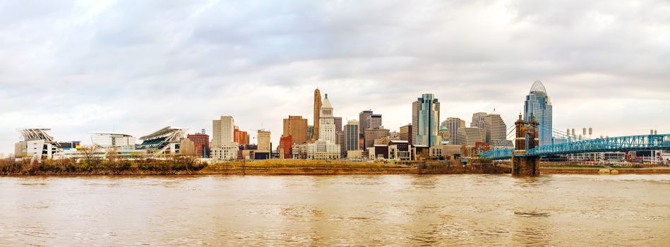 Cincinnati downtown panoramic overview at the sunset