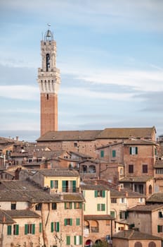 beautiful landscape of Siena with Tower of Mangia, Tuscany, Italy