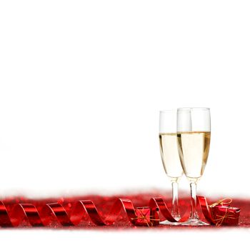 Valentines day Champagne with red glitter decoration