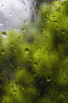 Texture of window glass pane during storm