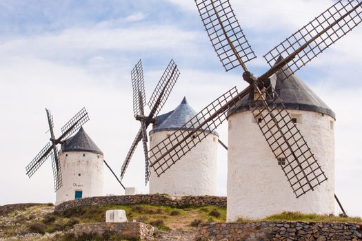 Vintage widnmills in the mainland of La Mancha, Consuegra, Spain.