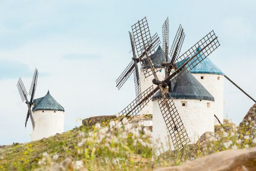 Vintage widnmills in the mainland of La Mancha, Consuegra, Spain.