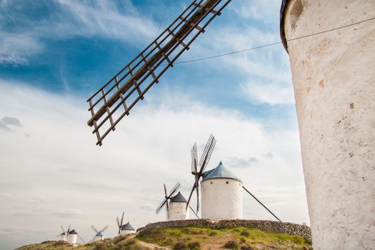 Vintage widnmills in the mainland of La Mancha, Consuegra, Spain.