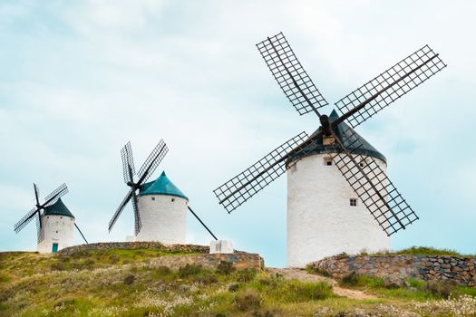 Vintage widnmills in the mainland of La Mancha, Consuegra, Spain.