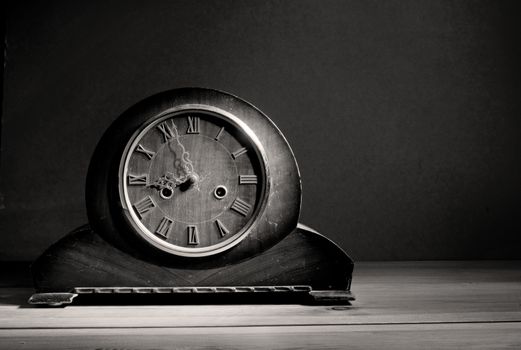 Aged grandfather clock with copyspace background 