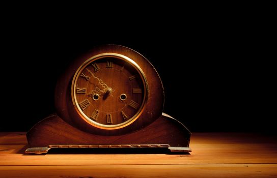 Aged grandfather clock with copyspace background