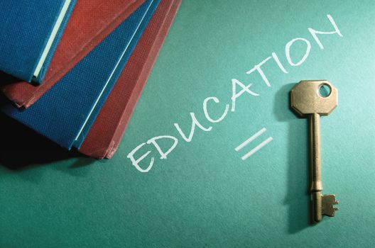 Stack of books with education is the key concept 