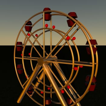 Panoramic wheel in sunset light, 3d render