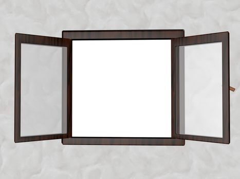 Open window over white background, 3d render