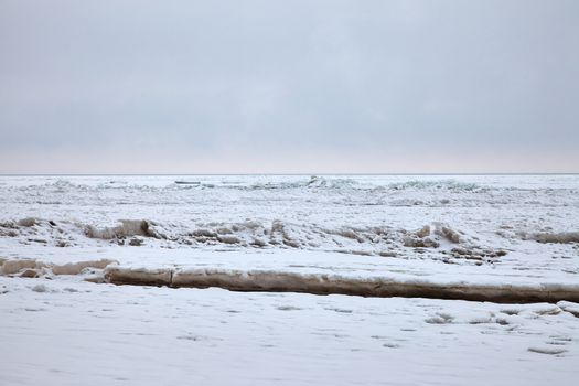 Frozen sea in cold winter weather