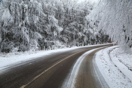 Mountain road in winter