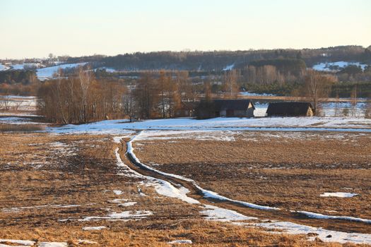 Lithuanian countryside in winter with some snow