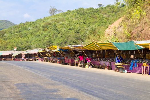 Fish products on display, the largest wholesale fish market. Vang Vieng, Laos