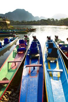 Boats at the Nam Song river in Vang Vieng