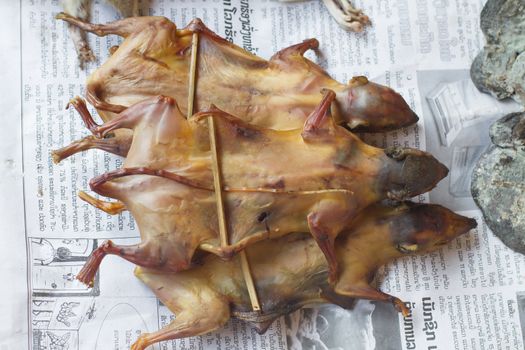 VANG VIENG,  Squirrels are sold at central city morning market  in Vang Vieng, Lao 