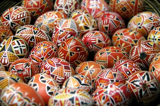 Photo shows details of various Easter eggs.