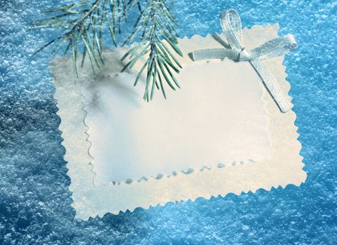 Greeting card with fir on snow