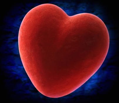 Red heart on blue background