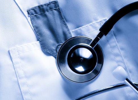 Stethoscope on white medical coat