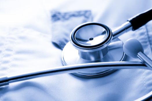 Stethoscope on white medical coat