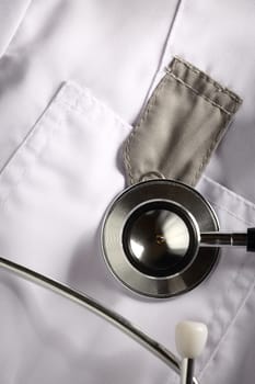 Stethoscope on white medical coat