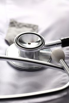 Stethoscope on white medical coat