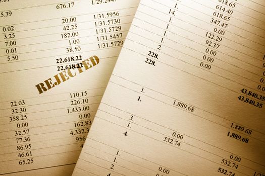 Rejected operating budget numbers of financial calculation