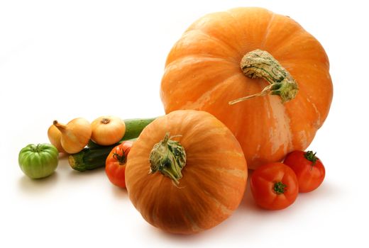 Pumpkins, marrows, onion and tomatoes
