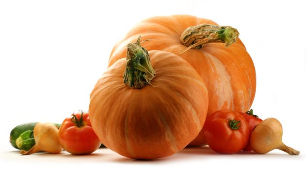 Pumpkins, marrows, onion and tomatoes