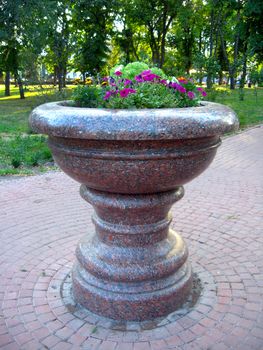 beautiful flowers on the flower-bed made from marble