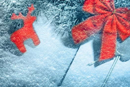 Christmas background with red bow and snow
