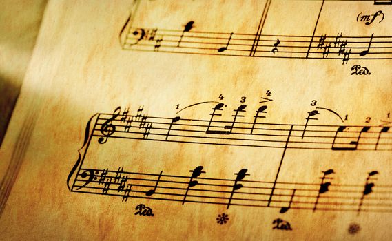 Music notes in yellow toning