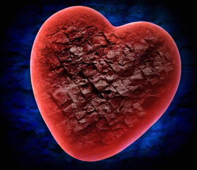 Red stone heart on blue