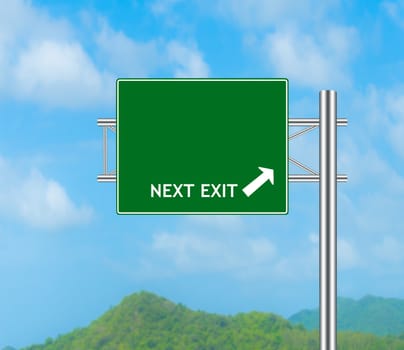 Road Sign concept Next Exit and Sky background.