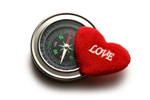 Compass and red heart with love word
