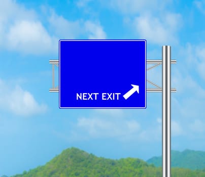 Road Sign concept Next Exit and Sky background.