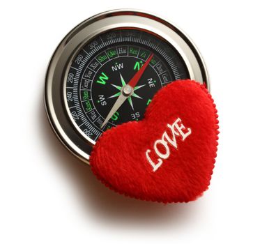 Compass and red heart with love word