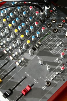 Audio mixer equipment in studio