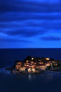 Sveti Stefan resort island in Montenegro at night
