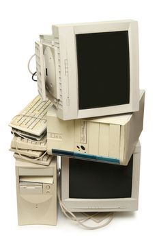 Heap of used computers and monitors