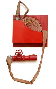 Red fire hose and cock