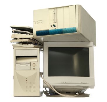 Heap of used computers and monitors