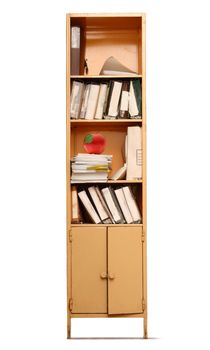 Office bookcase with data folders and apple